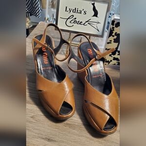 Miu Miu Brown Leather Sandal.